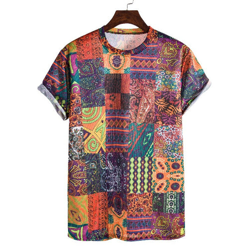 Herren Kurzarmhemd mit buntem Patchwork-Design und lässiger Passform