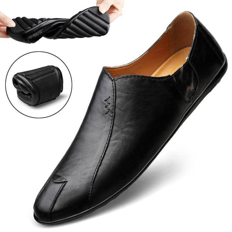 Herren Weicher Leder-Slip-On Loafer mit quadratischer Zehenform, elastischen Einsätzen und gepolstertem Komfortfußbett Shop Nory