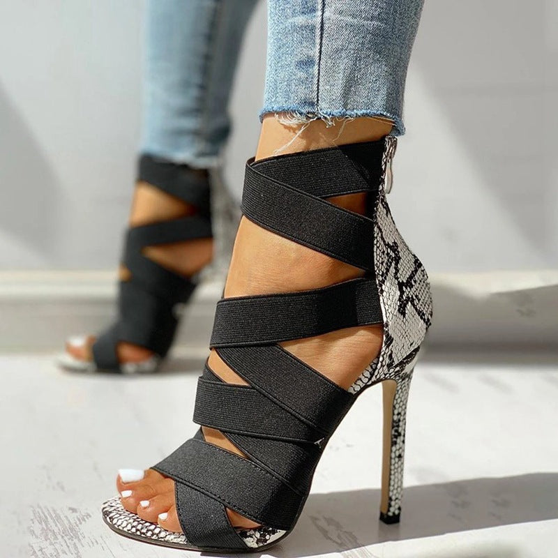 Damen elegante Stilettos mit verstellbaren Riemen und Schlangenleder-Optik