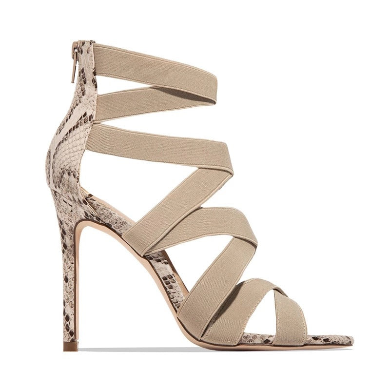 Damen elegante Stilettos mit verstellbaren Riemen und Schlangenleder-Optik
