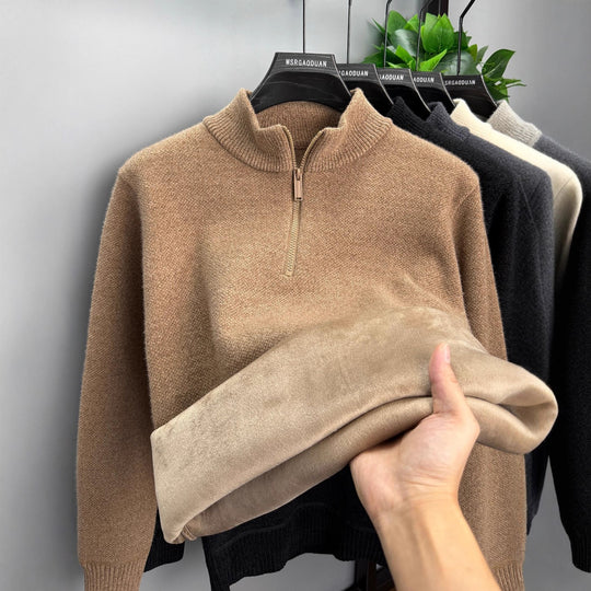 Herren-Pullover mit Reißverschluss, gefüttert, Stehkragen