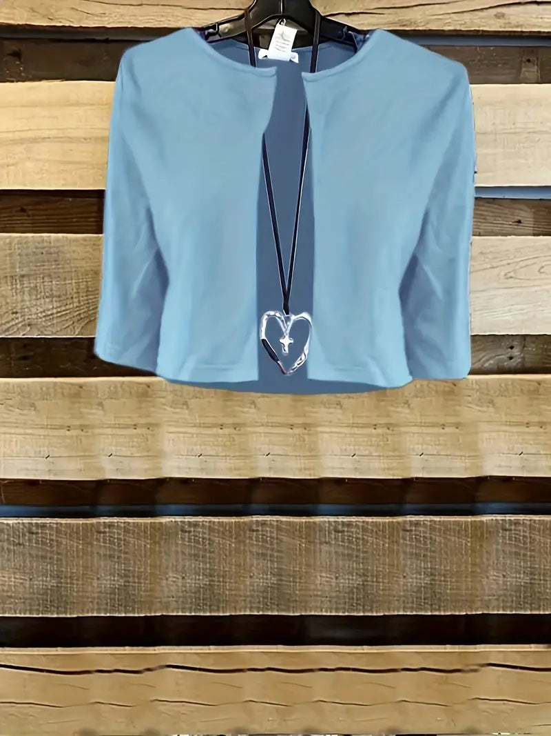Shopnory | Elegante Zweiteilige Blumenkleid-Set mit Einfarbigem Crop-Top und Rundhalskleid