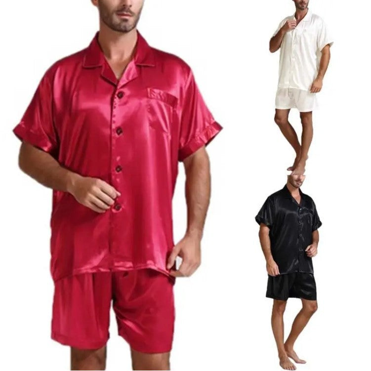 Damen Satin-Pyjama-Set mit kurzer Hose und elegantem Kragen Shopnory