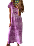 Damen Maxikleid mit kreativem Batikdesign und V-Ausschnitt