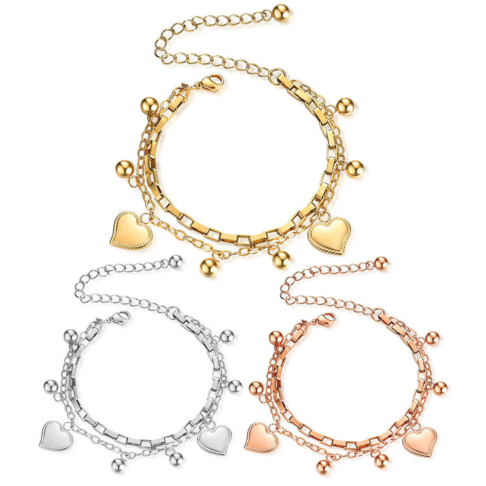 Damen Armband mit doppelter Kettenstruktur und herzförmigen Anhängern Shop Nory