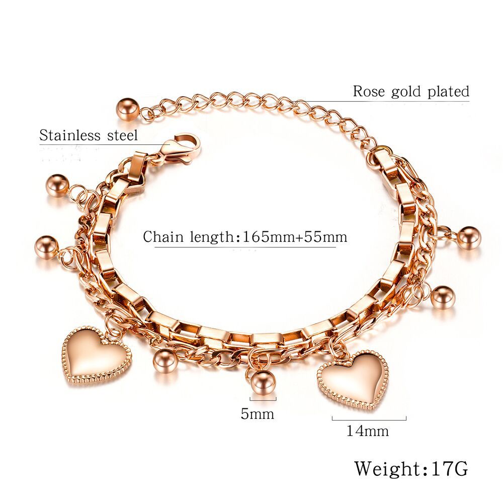 Damen Armband mit doppelter Kettenstruktur und herzförmigen Anhängern Shop Nory