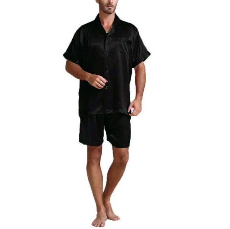 Damen Satin-Pyjama-Set mit kurzer Hose und elegantem Kragen Shopnory