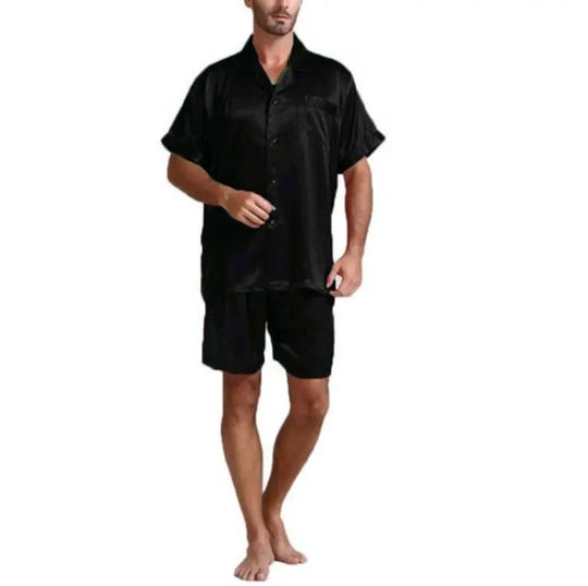 Damen Satin-Pyjama-Set mit kurzer Hose und elegantem Kragen Shopnory