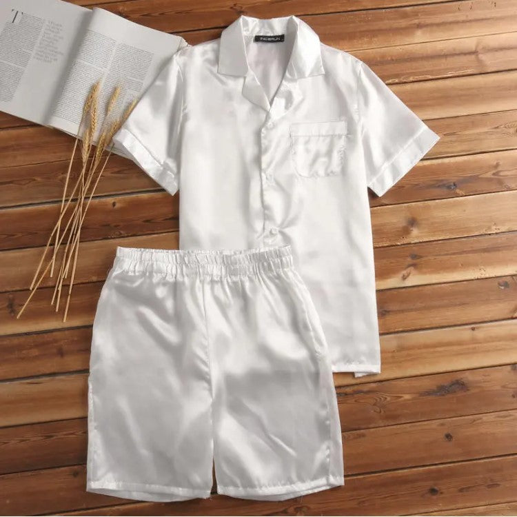 Damen Satin-Pyjama-Set mit kurzer Hose und elegantem Kragen Shopnory