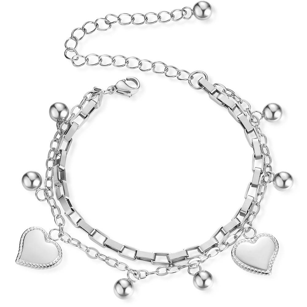 Damen Armband mit doppelter Kettenstruktur und herzförmigen Anhängern Shop Nory