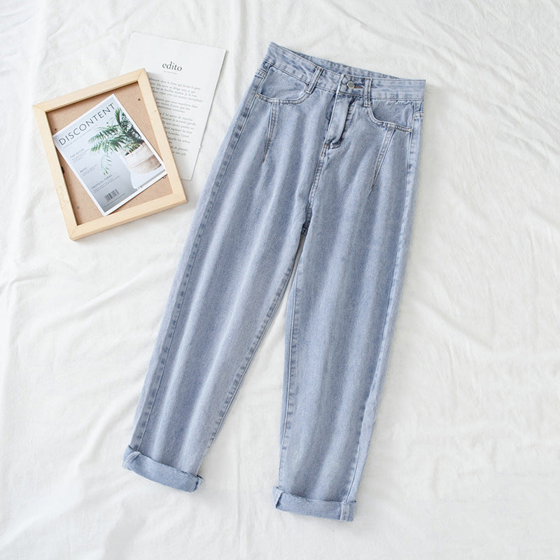 Damen Hochtaillierte Jeans im klassischen Mom-Style mit umgeschlagenen Säumen