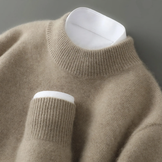 Herren-Wollpullover, Rundhals, einfarbig, Business-Casual