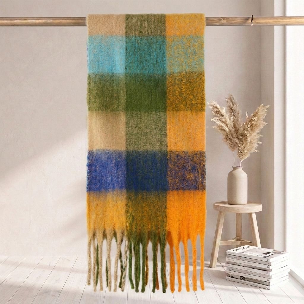 Karierter Schal in Mohair-Optik, warm für Herbst und Winter