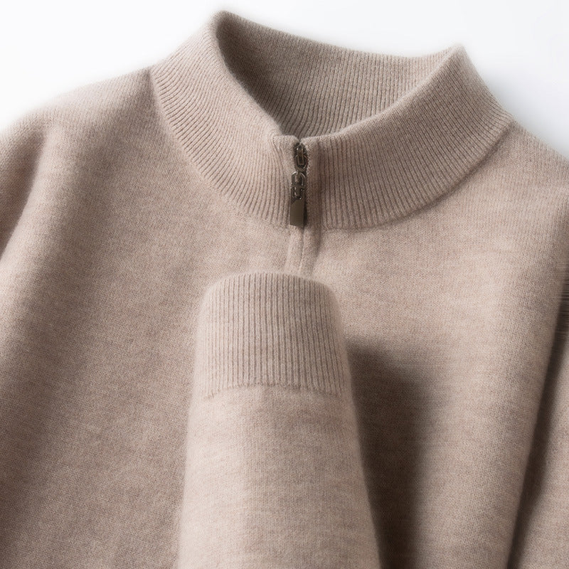 Herren-Wollpullover, 100% Wolle, Reißverschluss, Stehkragen