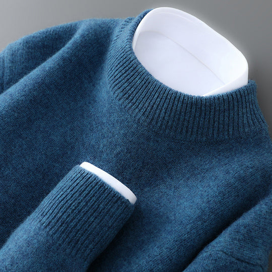 Herren-Wollpullover, halbhoher Kragen, gestrickt, locker