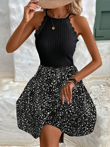 Elegantes Kleid mit Blumenmuster und Spitze Halter Ohne Ärmel Sommer