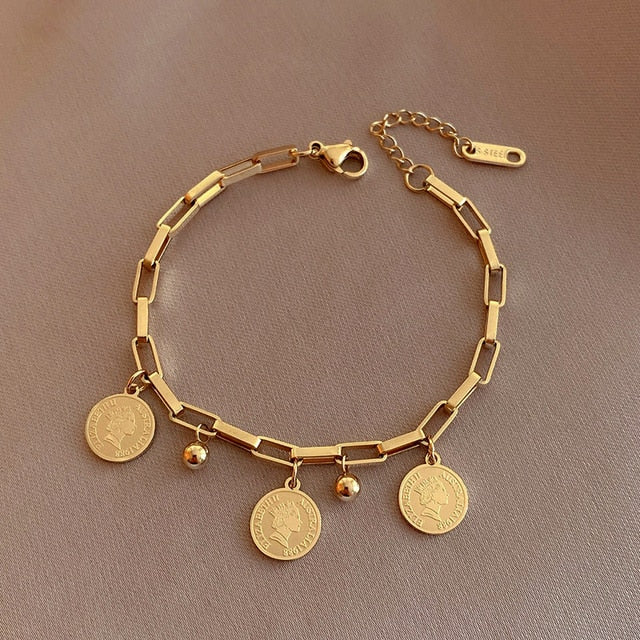 14K Echtgold plattierte runde Porträtarmbänder | Shop Nory