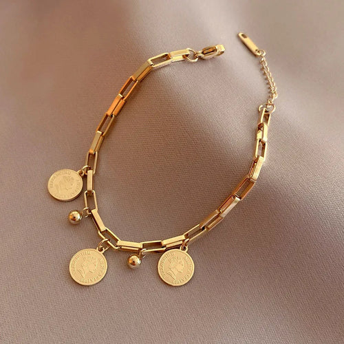 14K Echtgold plattierte runde Porträtarmbänder | Shop Nory