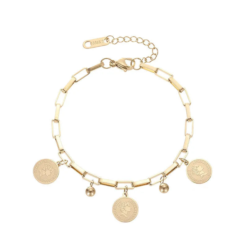 14K Echtgold plattierte runde Porträtarmbänder | Shop Nory