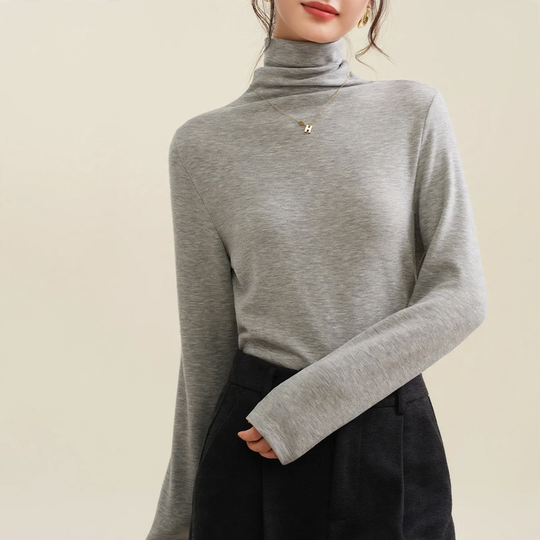 Damen-Woll-Seiden-Pullover, gefüttert, mit Stehkragen