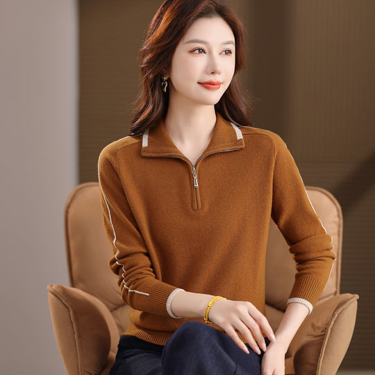 Damen-Polo-Strickpullover mit Reißverschluss