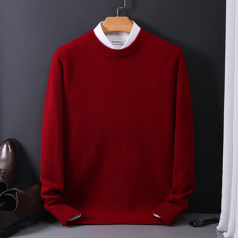Herren-Wollpullover, Rundhals, 100% Wolle, verstärkt