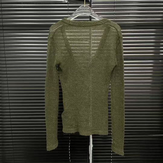 Leichter V-Ausschnitt Langarm-Strickpullover
