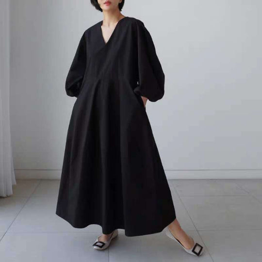 Damen Maxikleid mit V-Ausschnitt, Ballonärmeln und taillierter Teilungsnaht Shop Nory