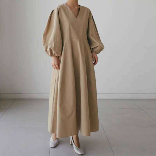 Damen Maxikleid mit V-Ausschnitt, Ballonärmeln und taillierter Teilungsnaht Shop Nory