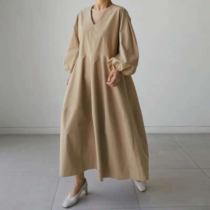 Damen Maxikleid mit V-Ausschnitt, Ballonärmeln und taillierter Teilungsnaht Shop Nory