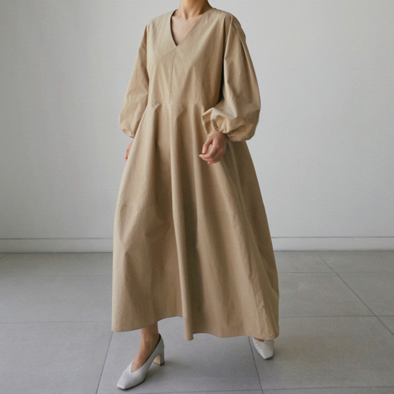 Damen Maxikleid mit V-Ausschnitt, Ballonärmeln und taillierter Teilungsnaht Shop Nory