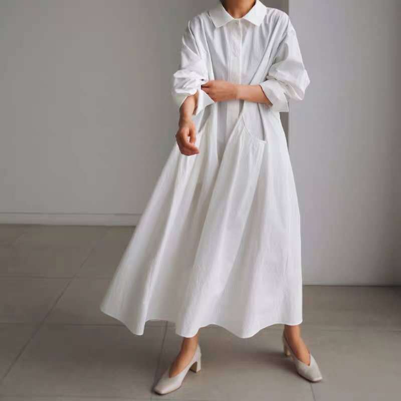 Damen Maxi-Hemdrobe mit Stehkragen, taillierter Schärpe und tiefen Seitentaschen Shop Nory