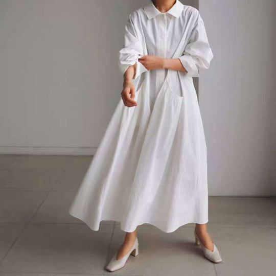 Damen Maxi-Hemdrobe mit Stehkragen, taillierter Schärpe und tiefen Seitentaschen Shop Nory