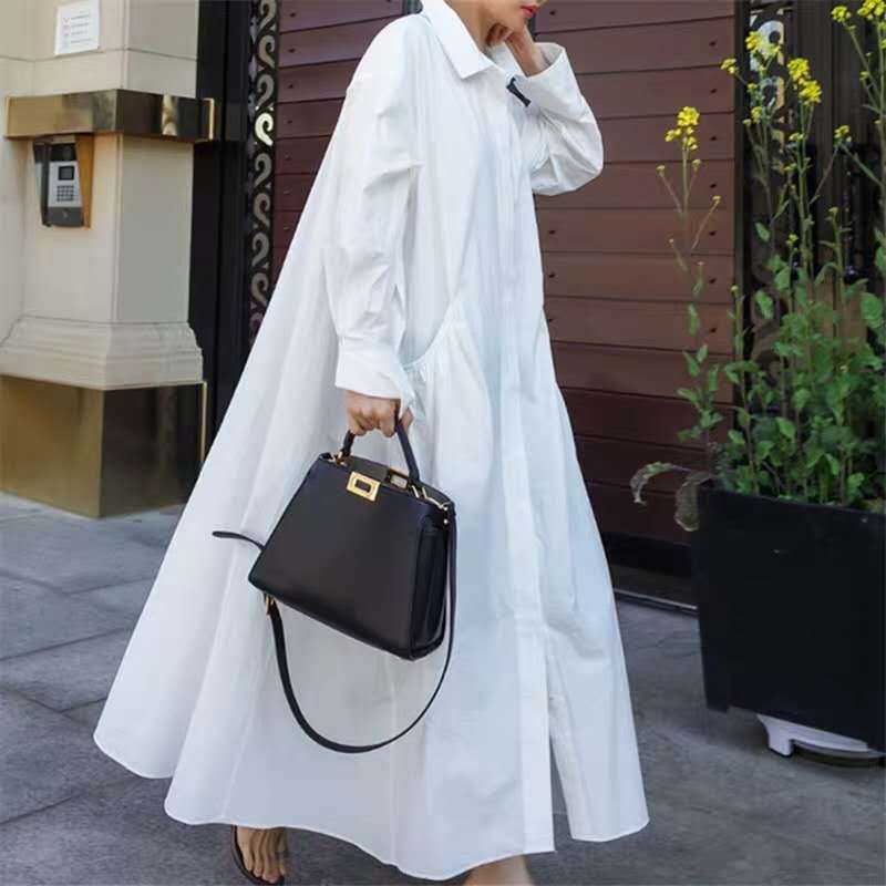 Damen Maxi-Hemdrobe mit Stehkragen, taillierter Schärpe und tiefen Seitentaschen Shop Nory