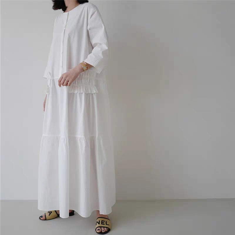 Damen Maxikleid im Stufenlook mit Volant-Taschen und dreiviertelärmeln Shop Nory
