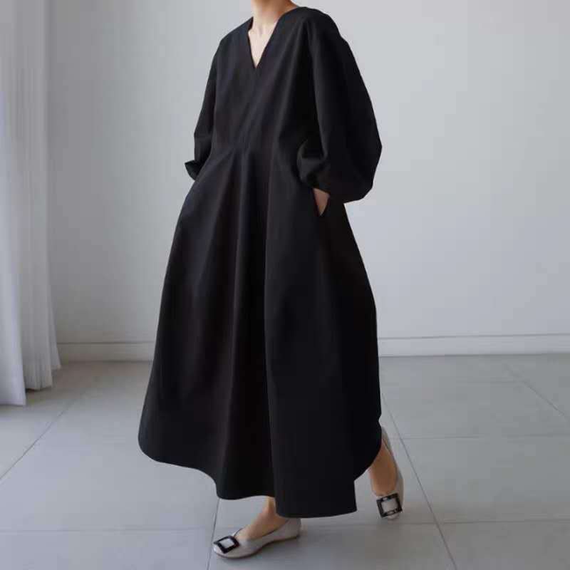 Damen Maxikleid mit V-Ausschnitt, Ballonärmeln und taillierter Teilungsnaht Shop Nory