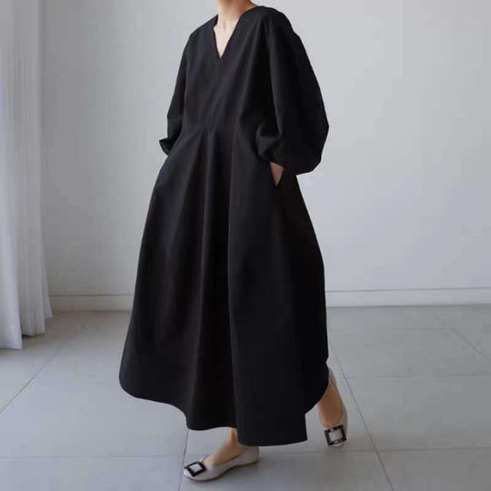 Damen Maxikleid mit V-Ausschnitt, Ballonärmeln und taillierter Teilungsnaht Shop Nory