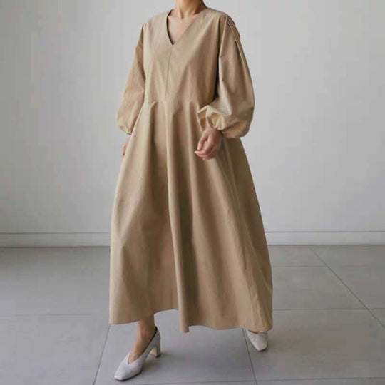 Damen Maxikleid mit V-Ausschnitt, Ballonärmeln und taillierter Teilungsnaht Shop Nory