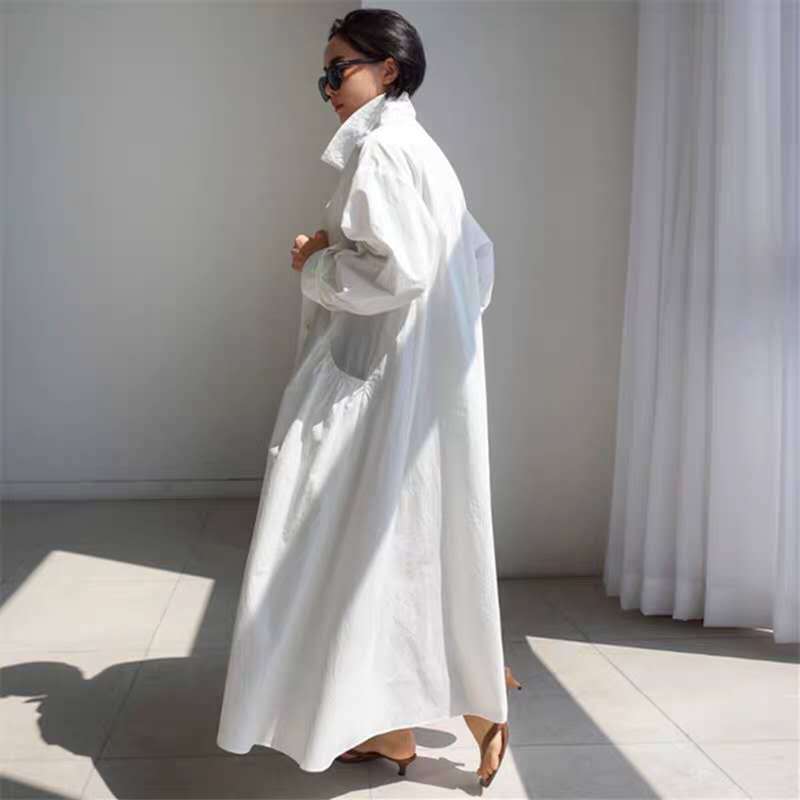 Damen Maxi-Hemdrobe mit Stehkragen, taillierter Schärpe und tiefen Seitentaschen Shop Nory
