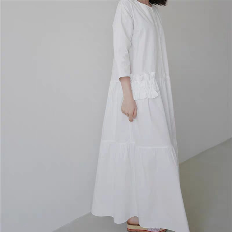 Damen Maxikleid im Stufenlook mit Volant-Taschen und dreiviertelärmeln Shop Nory