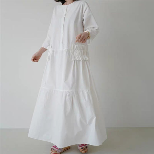 Damen Maxikleid im Stufenlook mit Volant-Taschen und dreiviertelärmeln Shop Nory