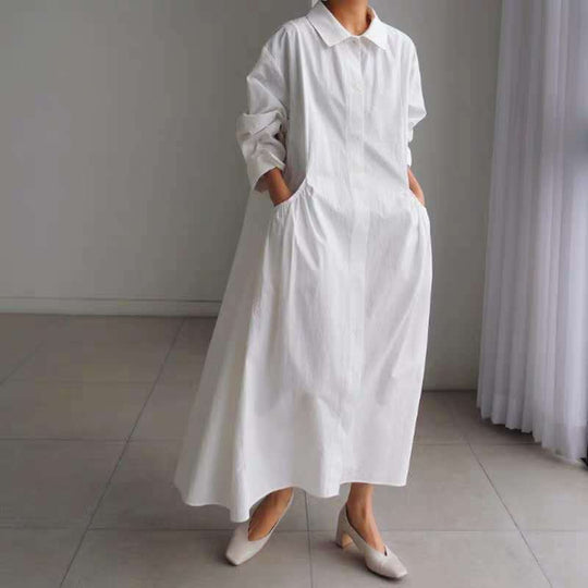 Damen Maxi-Hemdrobe mit Stehkragen, taillierter Schärpe und tiefen Seitentaschen Shop Nory