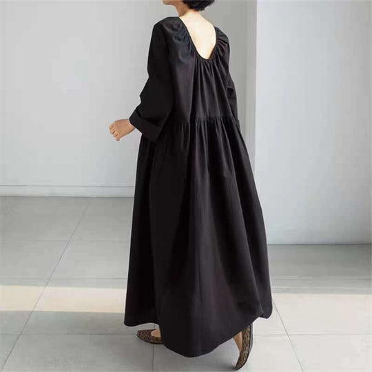 Damen Langes Baumwoll-Maxikleid mit gerafftem Halsausschnitt, Empire-Naht und Halbarm Shop Nory