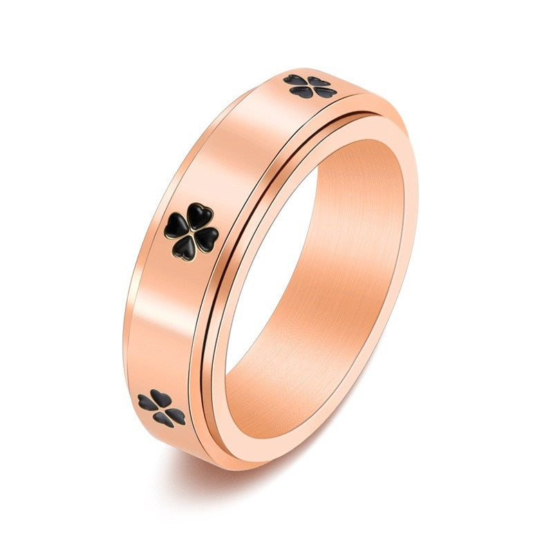 Glücklicher vierblättriger Kleeblatt drehbarer Edelstahl-Angst-Ring | Shop Nory