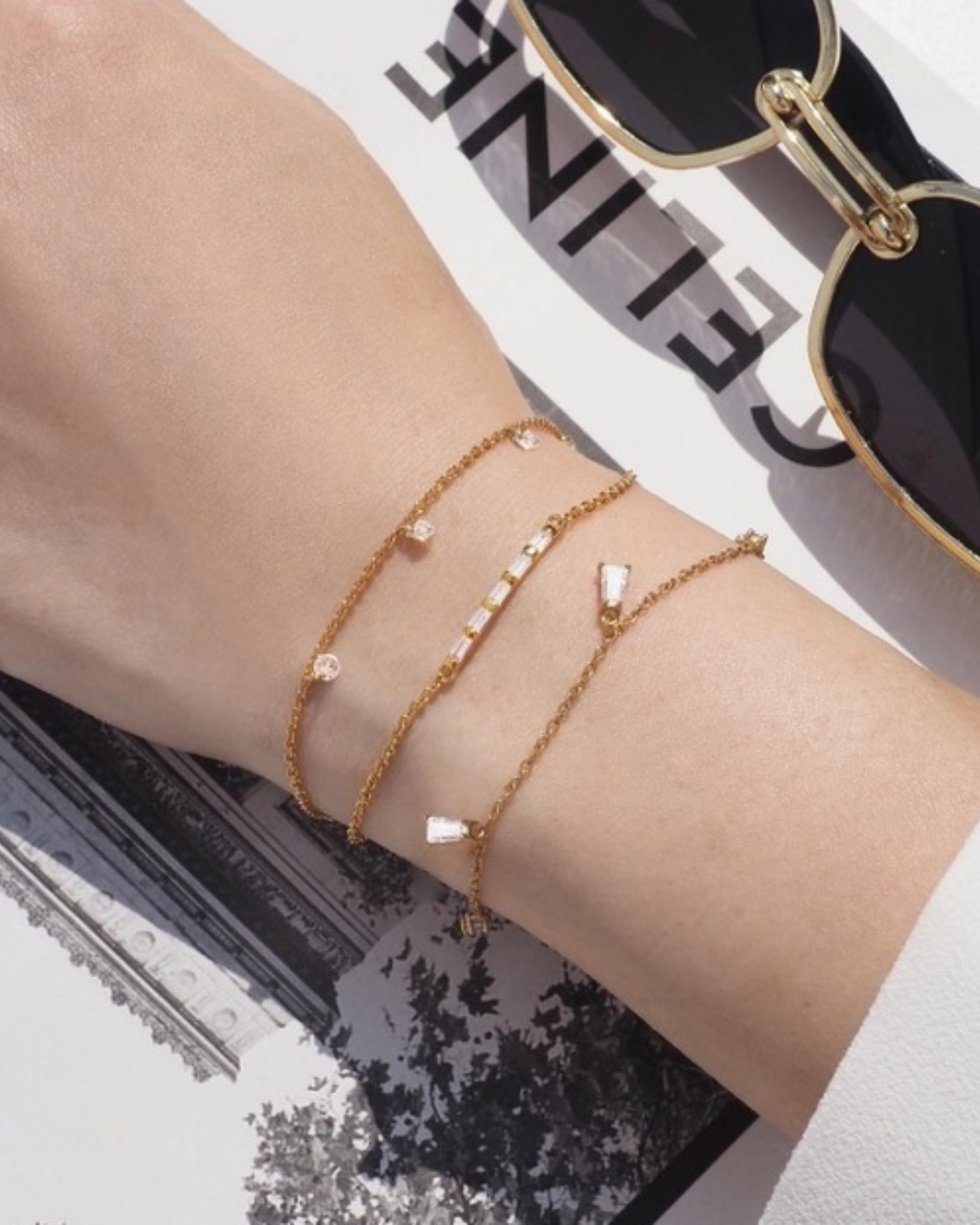 Luxe Lora Baguette Kristall Goldkette Armband | Shop Nory