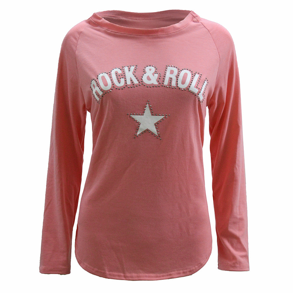 Damen Oversize-Sweatshirt mit Rock-and-Roll-Print und Sternapplikation Shop Nory