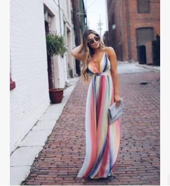 Bunt Gestreiftes Maxikleid für Damen