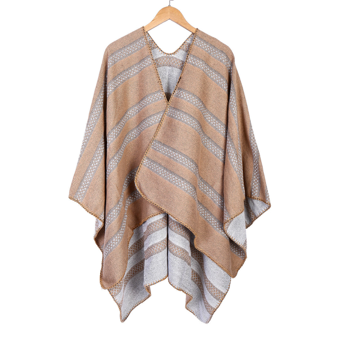 Damen Oversize-Ruana mit grafischen Längs‑Jacquardstreifen und offenem Kimono‑Fall Shop Nory