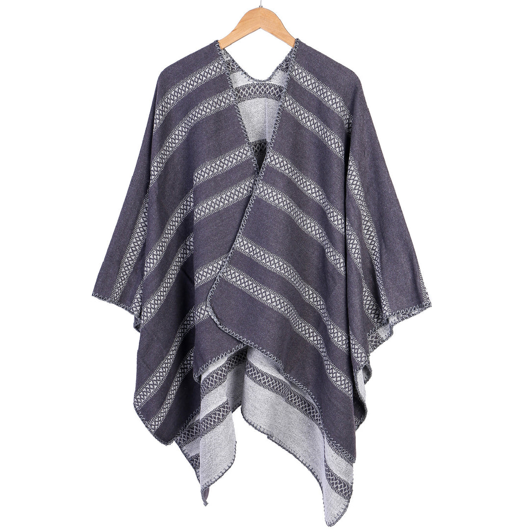 Damen Oversize-Ruana mit grafischen Längs‑Jacquardstreifen und offenem Kimono‑Fall Shop Nory