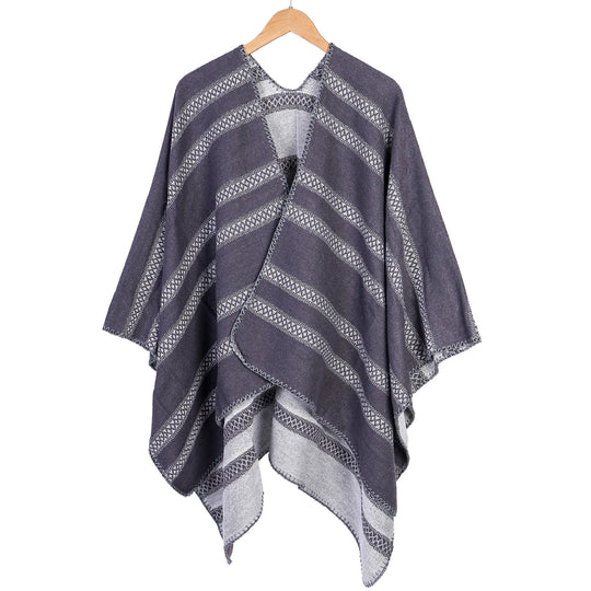Damen Oversize-Ruana mit grafischen Längs‑Jacquardstreifen und offenem Kimono‑Fall Shop Nory